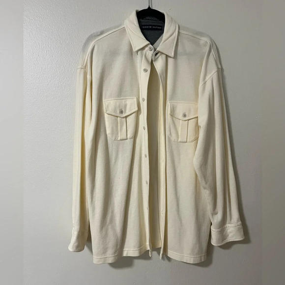 Tommy Hilfiger Cream 2 Pocket Button Front knit Shacket size Medium 100% cotton - Picture 1 of 11